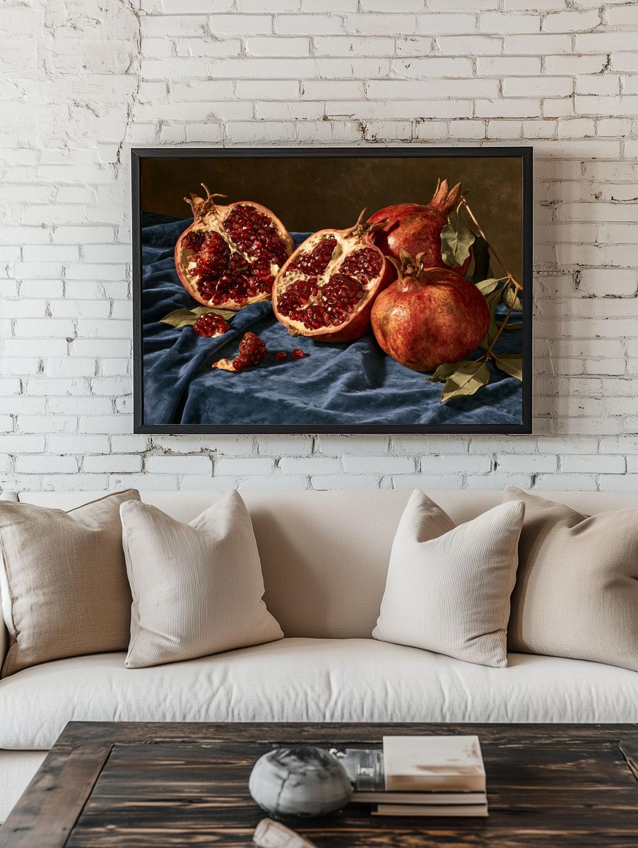 Pomegranates Still Life Poster. room preview