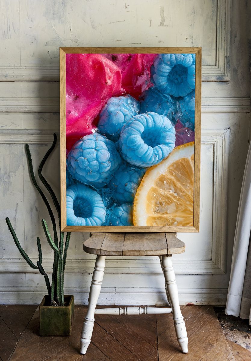 Neon Fruit Still Life Poster. room preview