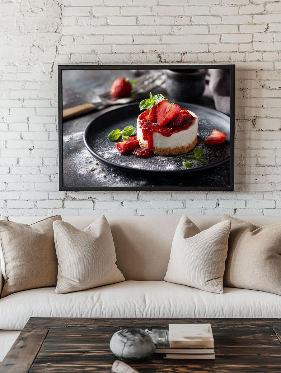 Strawberry Cheesecake Food Photography Poster. room preview