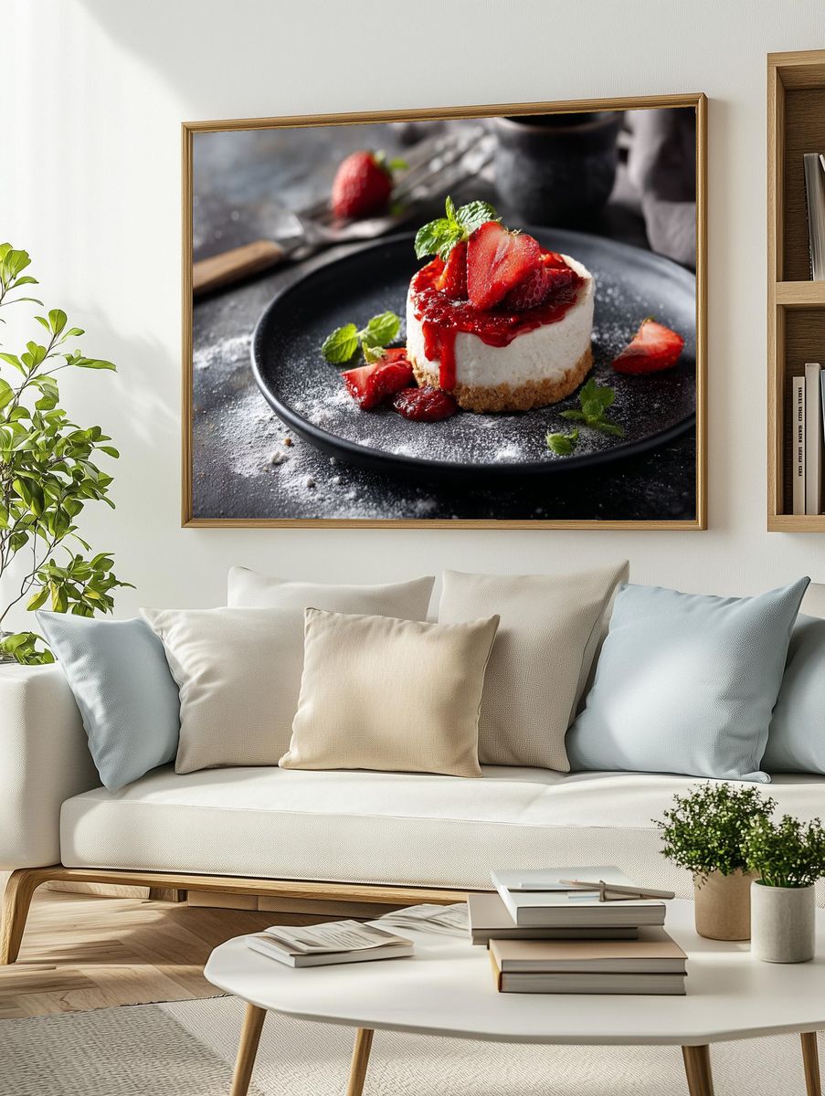 Strawberry Cheesecake Food Photography Poster. — room view 2