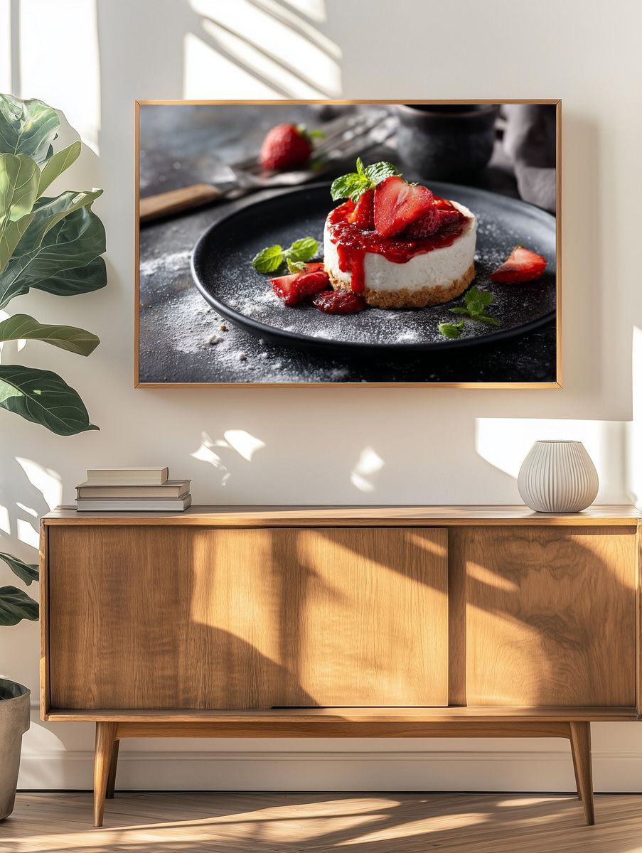 Strawberry Cheesecake Food Photography Poster. — room view 3