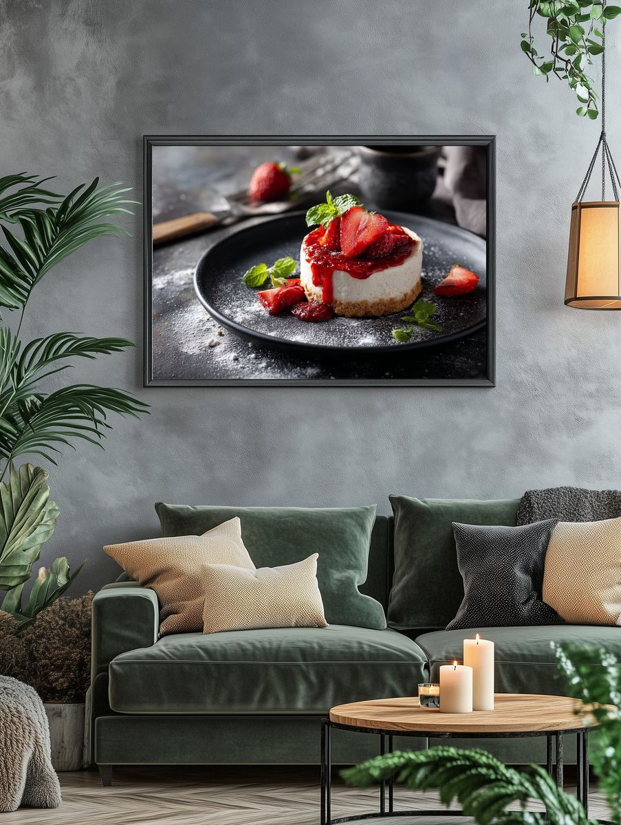 Strawberry Cheesecake Food Photography Poster. — room view 4