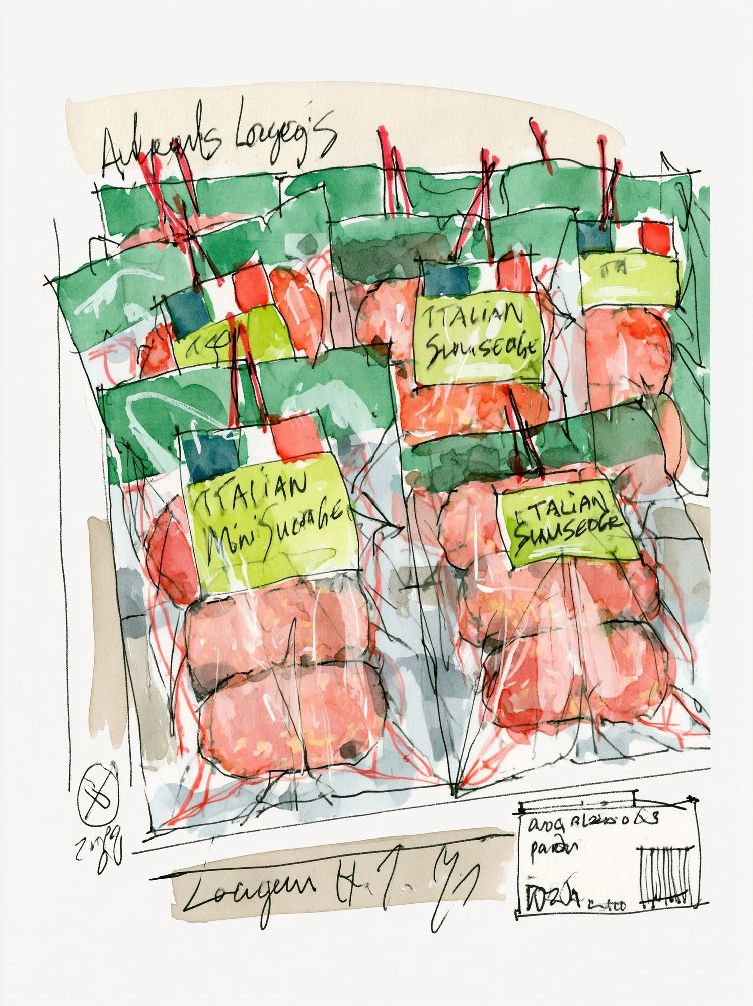 Italian Sausage Watercolor Sketch Poster. poster — food-drink art