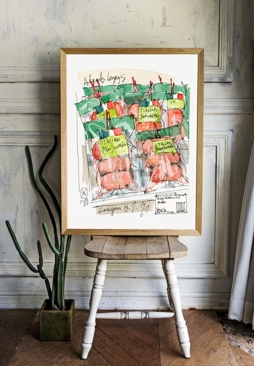 Italian Sausage Watercolor Sketch Poster. room preview