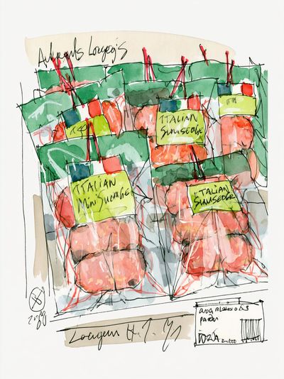 Italian Sausage Watercolor Sketch Poster. poster
