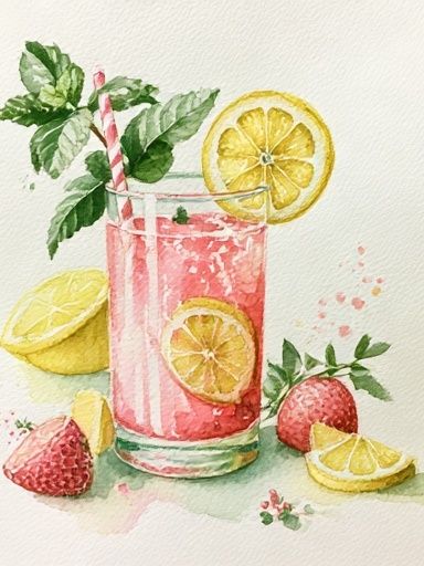 Pink Citrus Cocktail Watercolor Print. poster — food-drink art