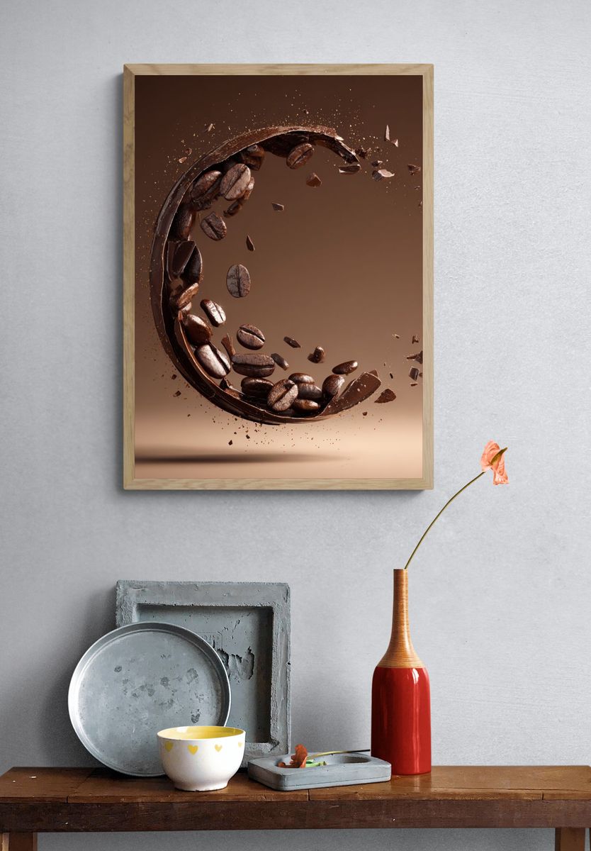 Coffee Bean Splash Typography Poster. — room view 3