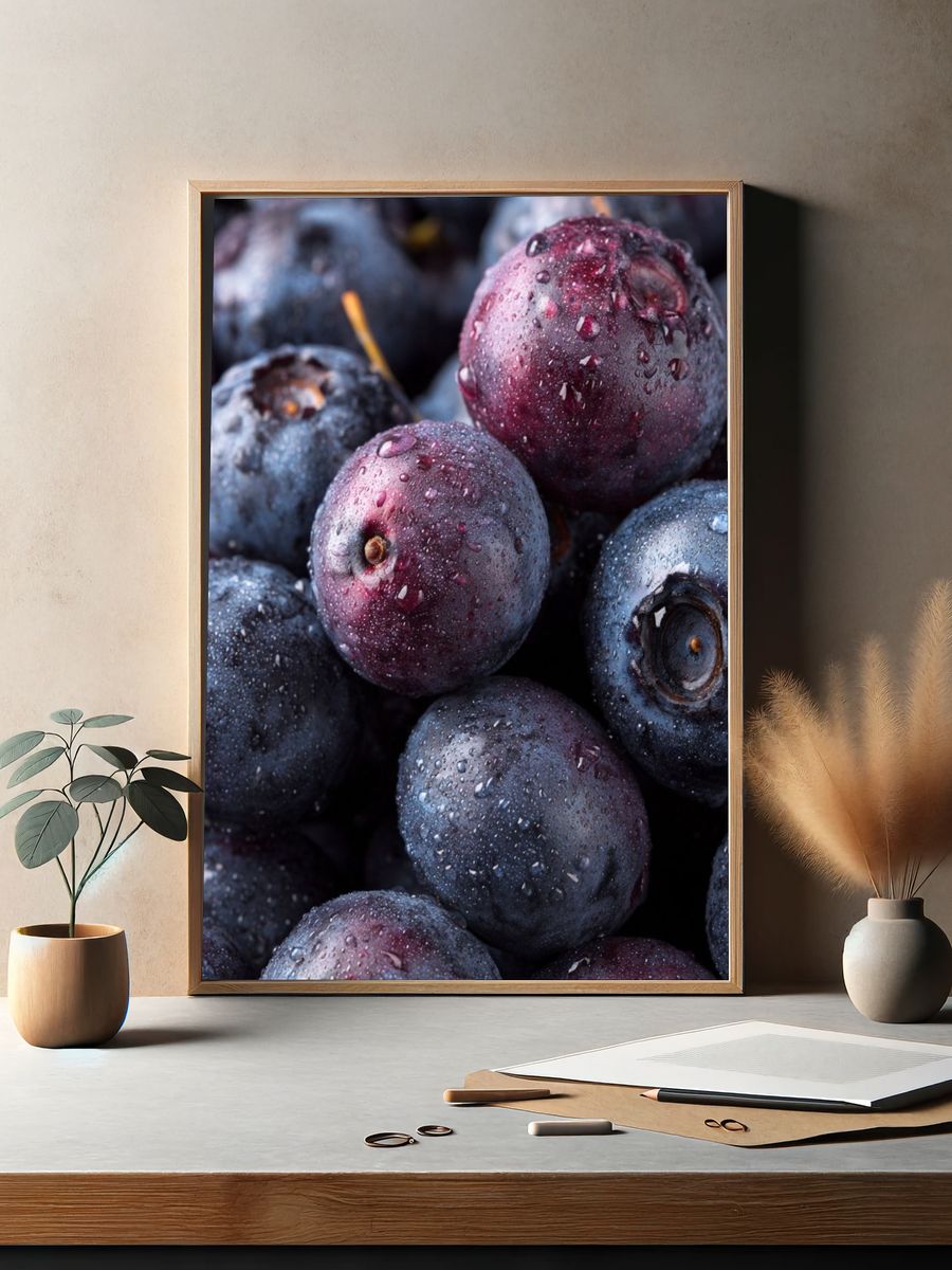 Wet Blueberries Photography Poster. — room view 2