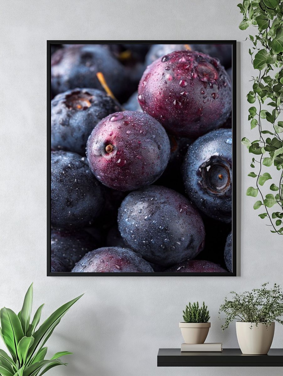 Wet Blueberries Photography Poster. — room view 4
