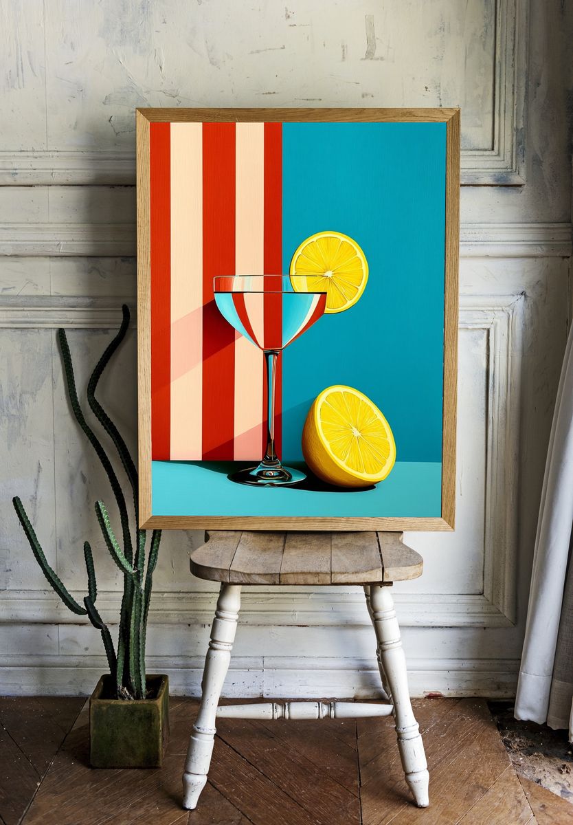 Citrus Cocktail Still Life Print. room preview