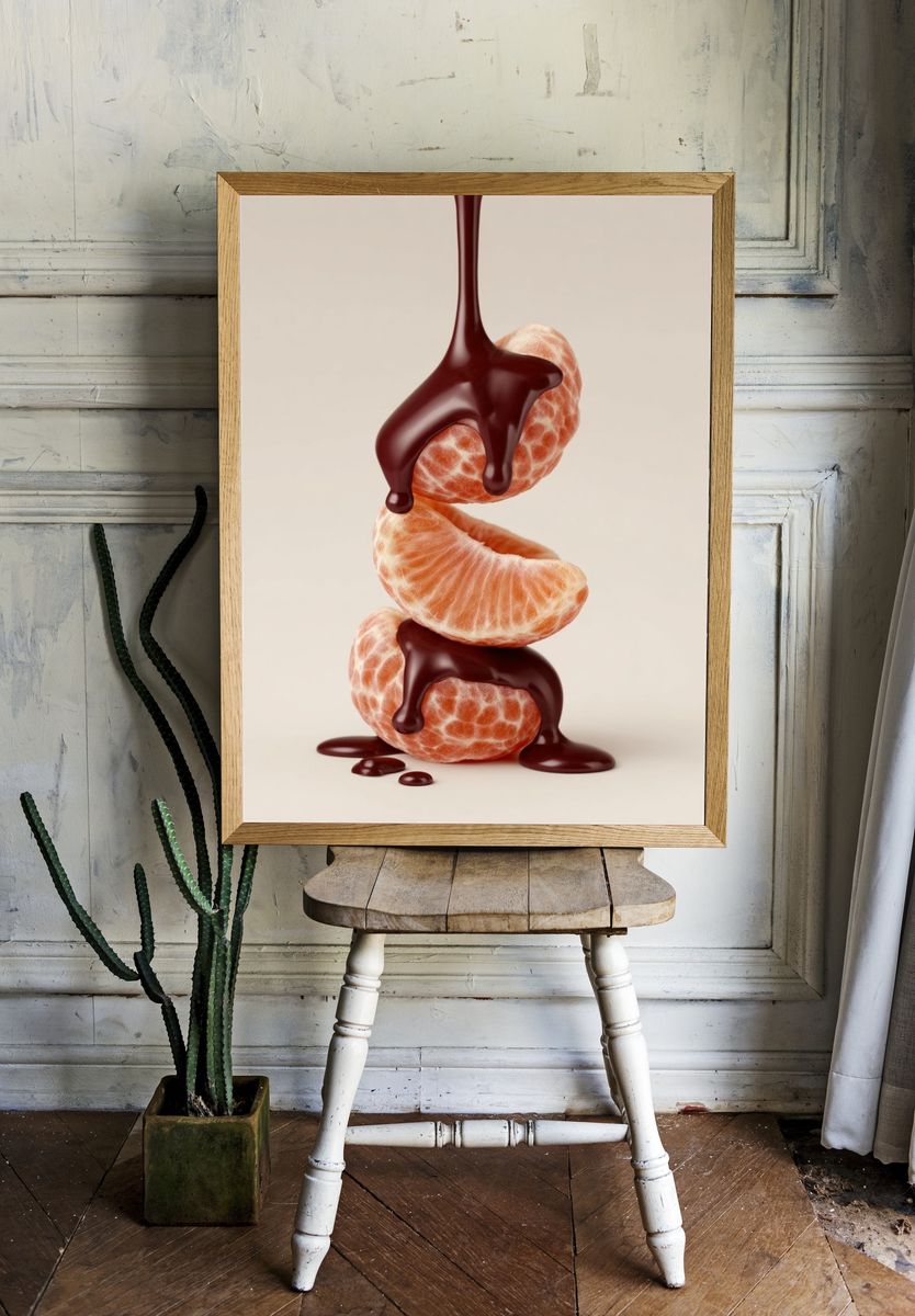 Chocolate Citrus Still Life Poster. — room view 1