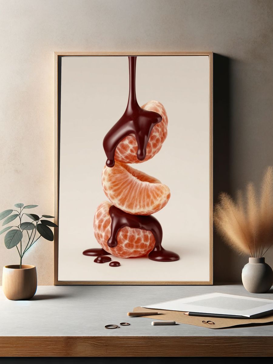 Chocolate Citrus Still Life Poster. — room view 2