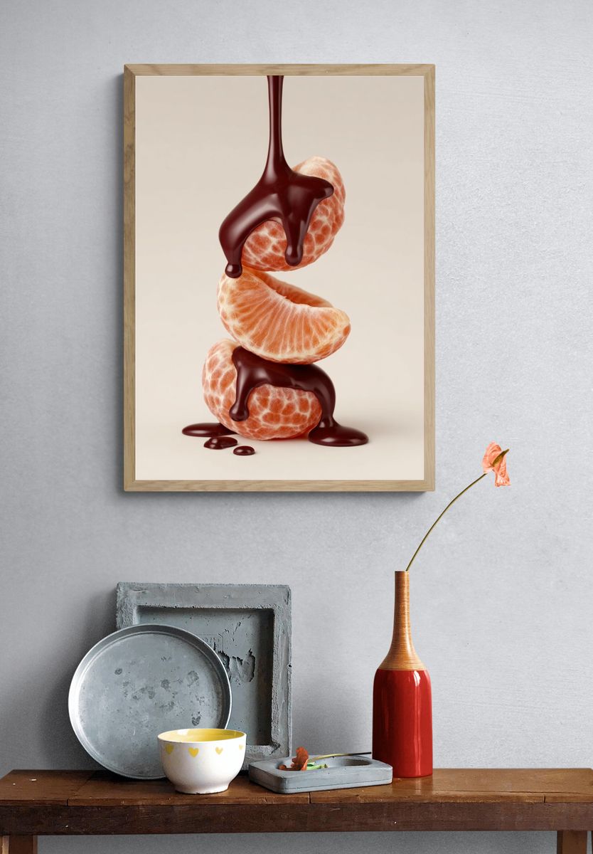 Chocolate Citrus Still Life Poster. — room view 3