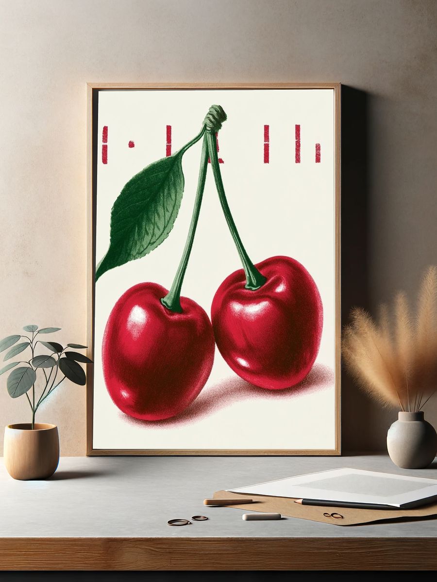 Cherry Still Life Vintage Print. — room view 2