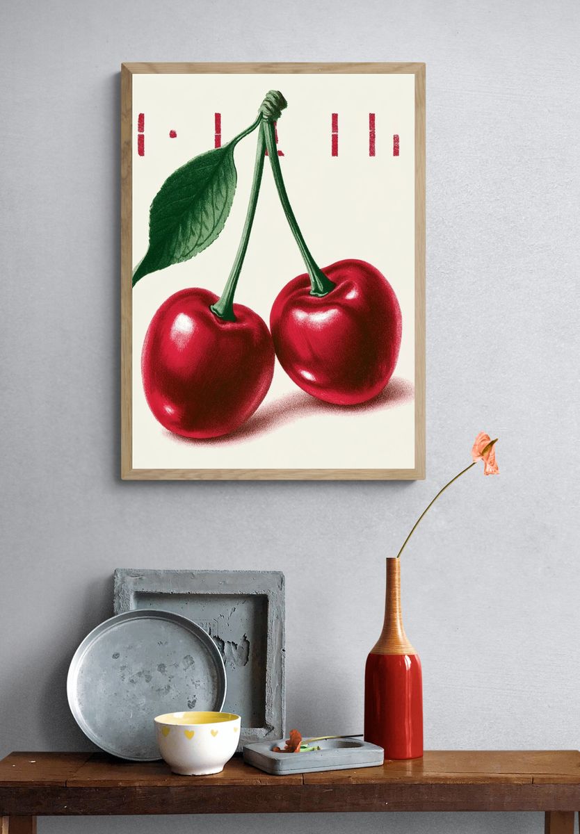Cherry Still Life Vintage Print. — room view 3