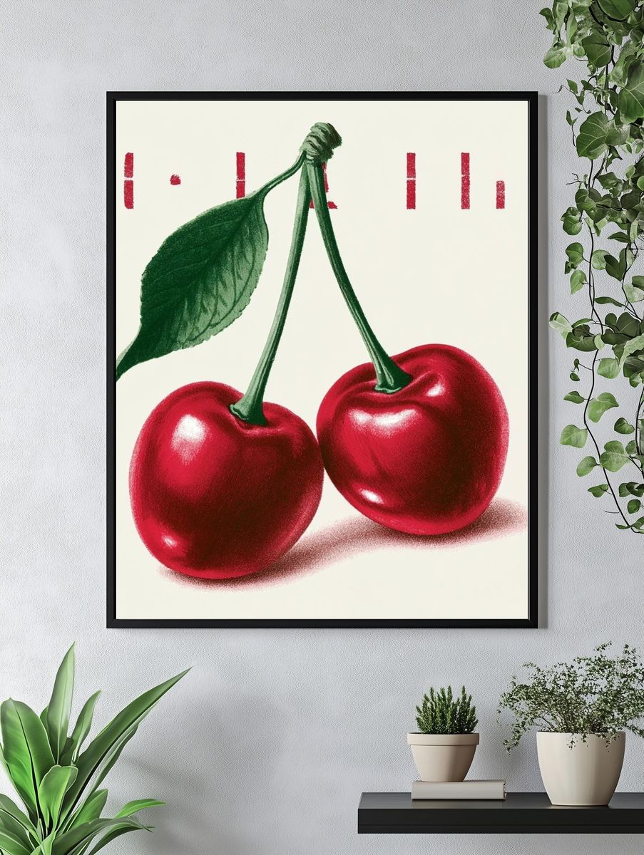 Cherry Still Life Vintage Print. — room view 4