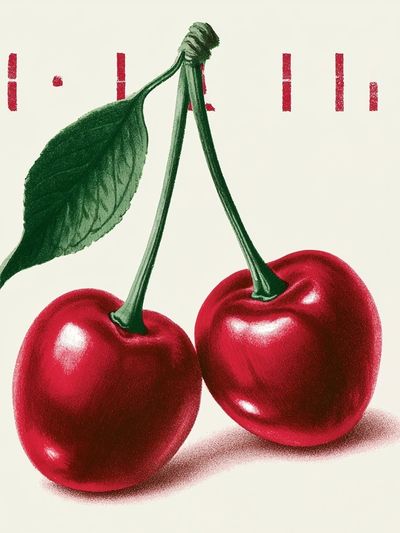 Cherry Still Life Vintage Print.