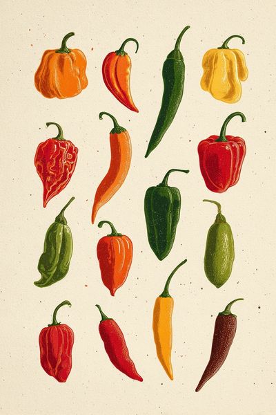 Colorful Chili Peppers Illustration Poster. poster