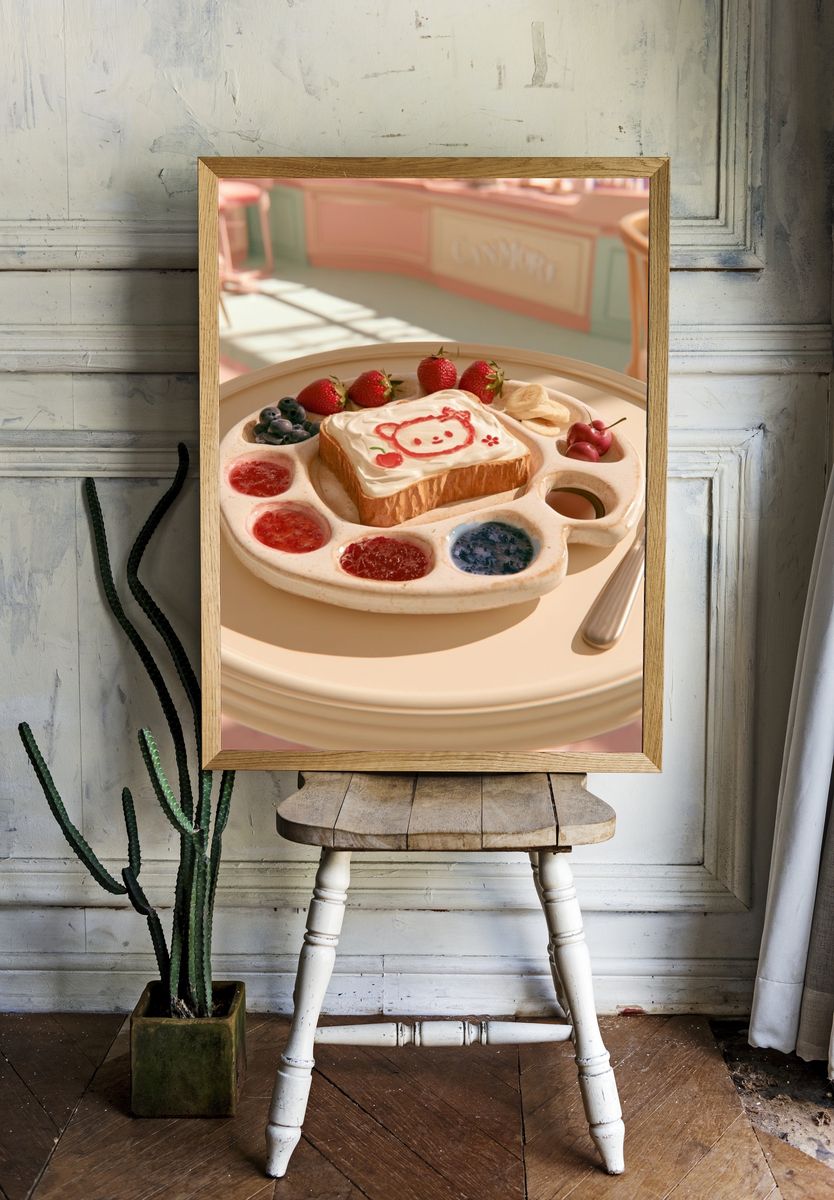Cute Strawberry Toast Food Drink Poster. room preview