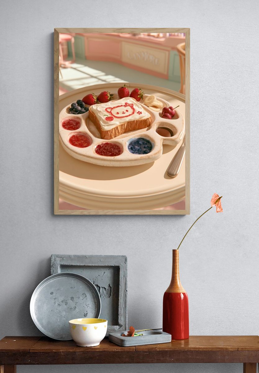 Cute Strawberry Toast Food Drink Poster. — room view 3