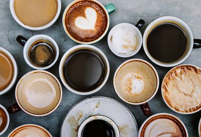Aerial view of various coffee.