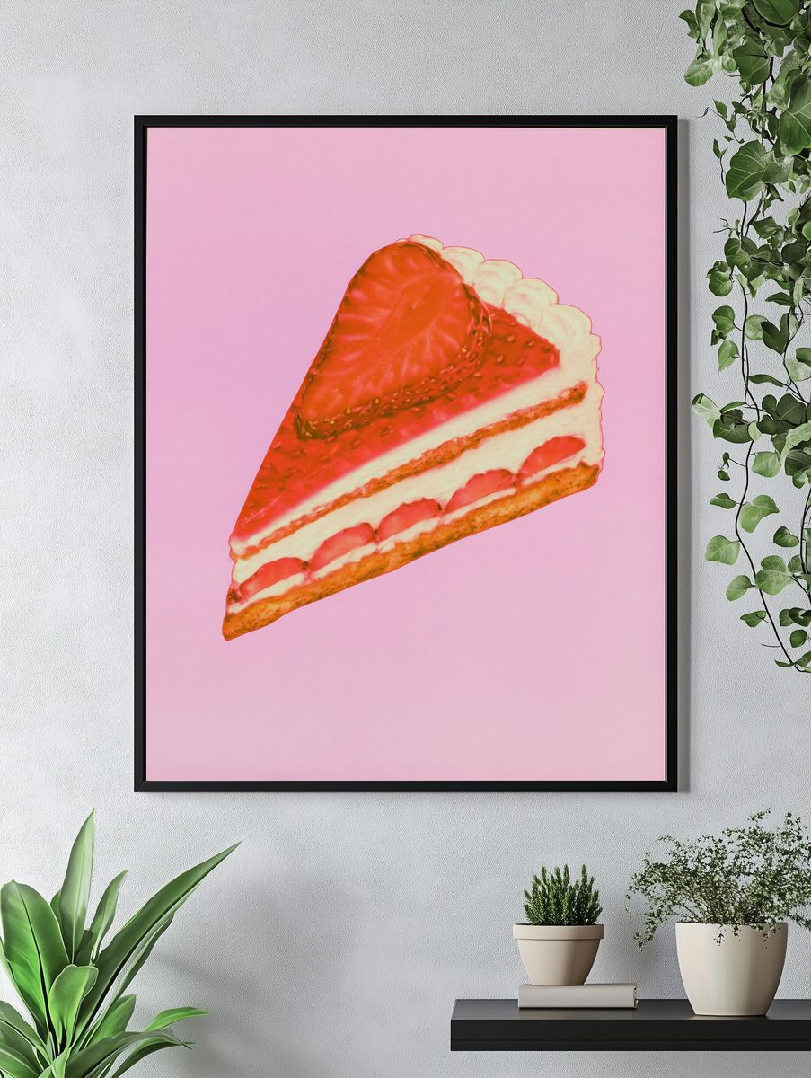 Strawberry Cake Slice Food Poster. — room view 4
