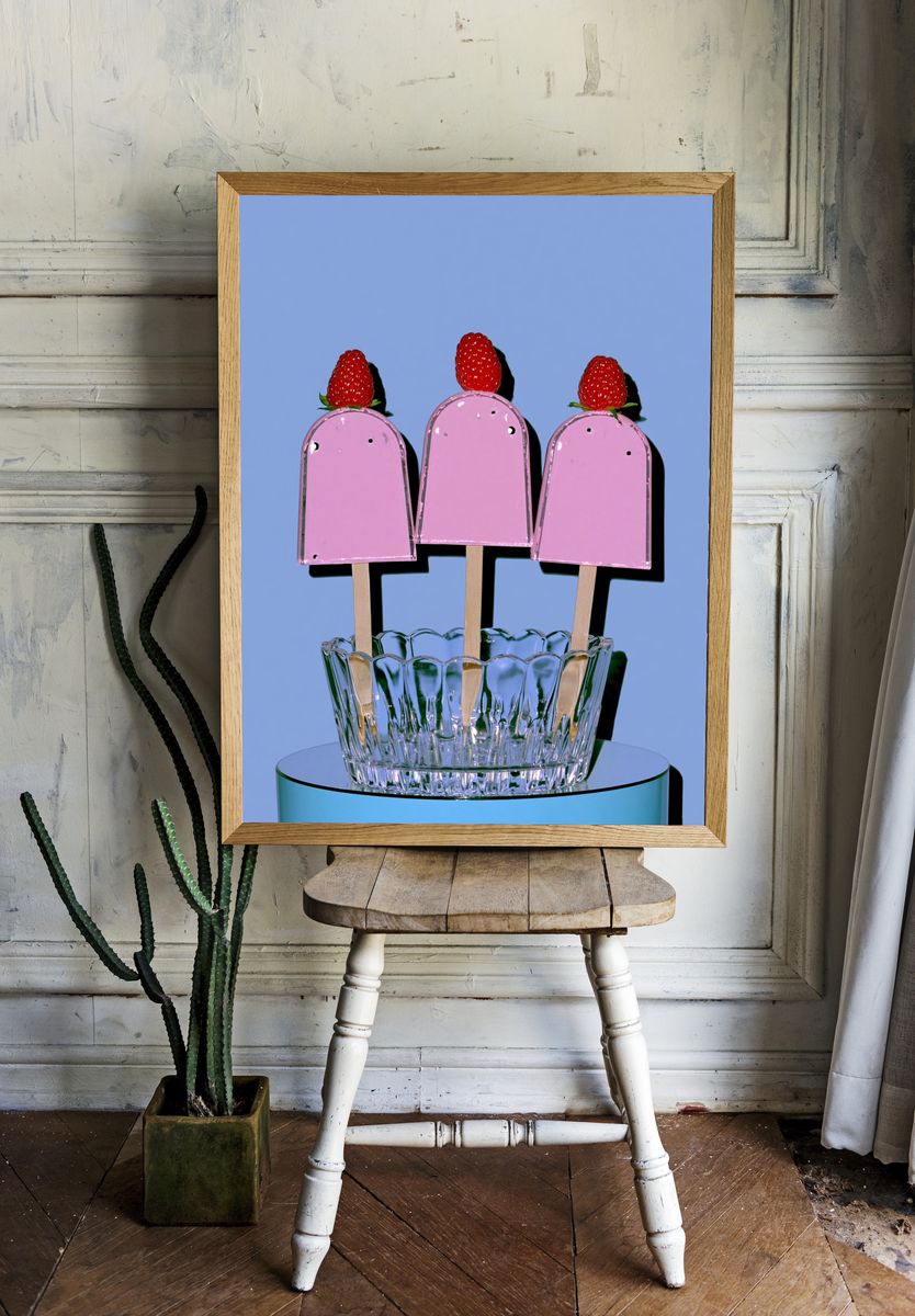 Strawberry Popsicle Still Life Poster. room preview