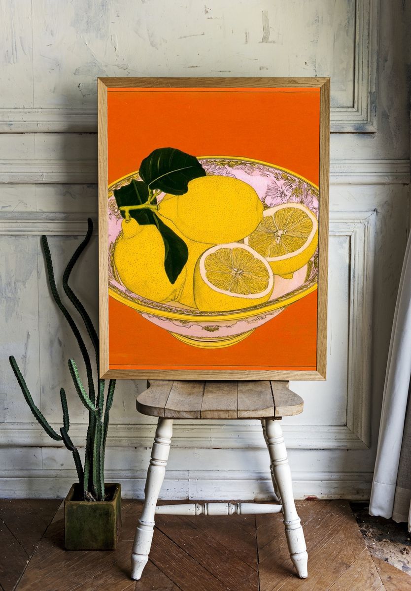 Lemon Bowl Vintage Poster. room preview