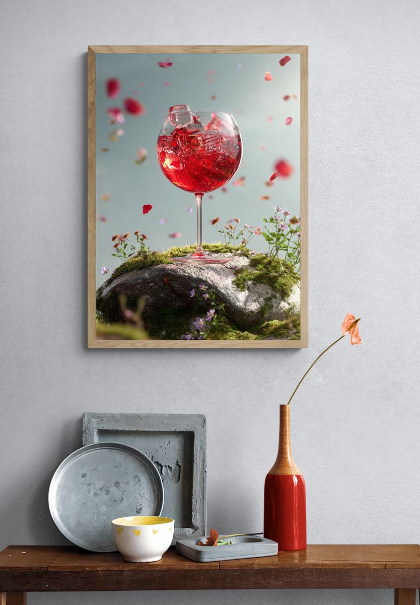 Red Wine Glass Still Life Print. — room view 3