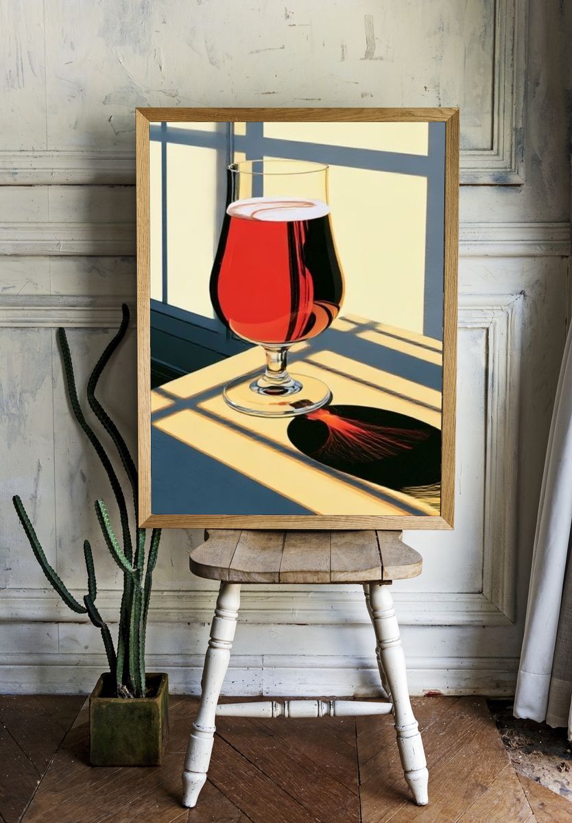 Sunlit Wine Glass Still Life Poster. — room view 1