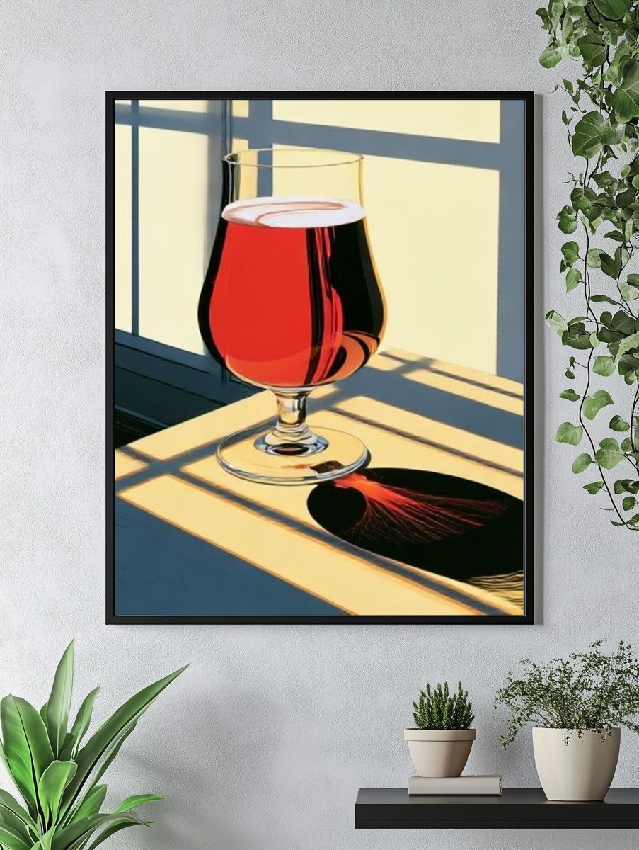 Sunlit Wine Glass Still Life Poster. — room view 4