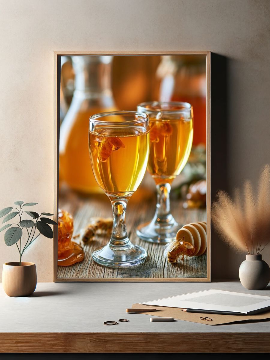 Honey Wine Still Life Poster. — room view 2