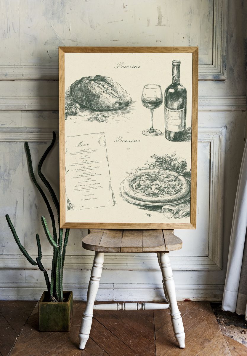 Pecorino Wine Sketch Poster. room preview