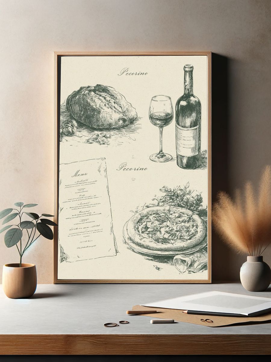 Pecorino Wine Sketch Poster. — room view 2