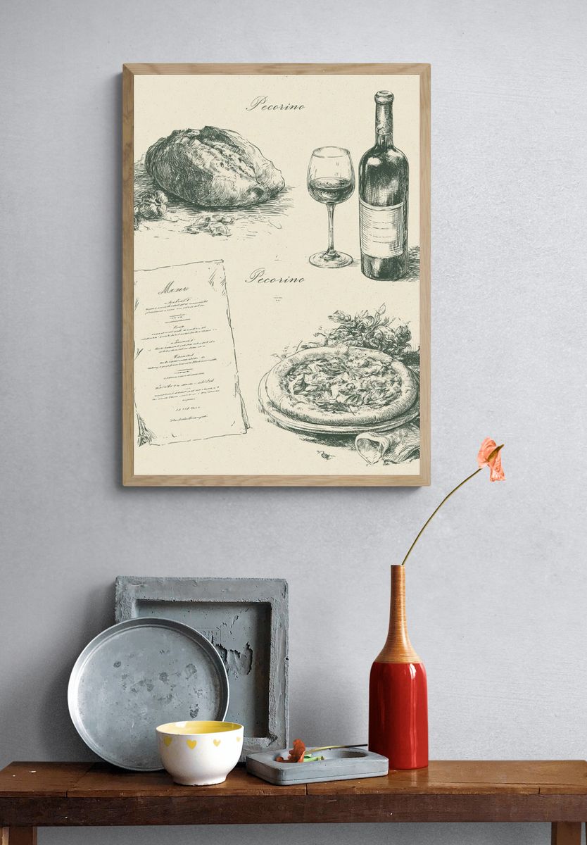 Pecorino Wine Sketch Poster. — room view 3