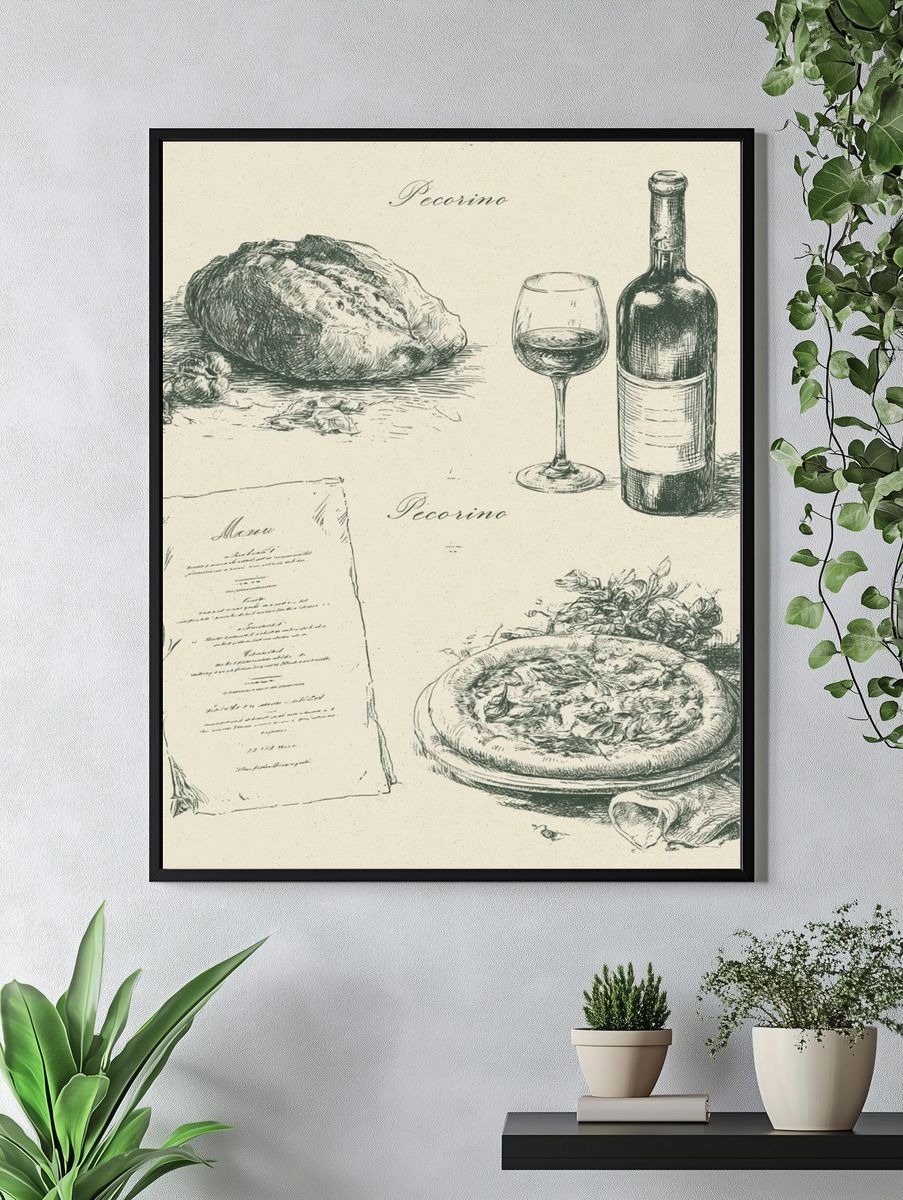 Pecorino Wine Sketch Poster. — room view 4