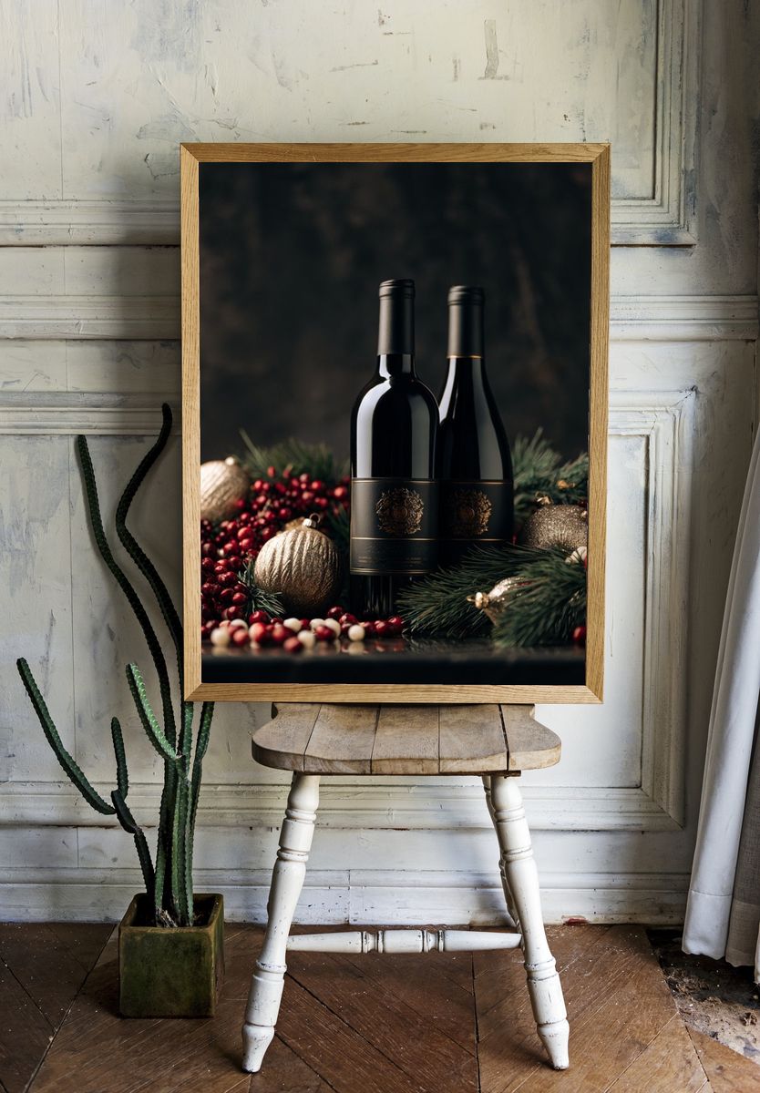 Festive Wine Bottles Photography Poster. room preview