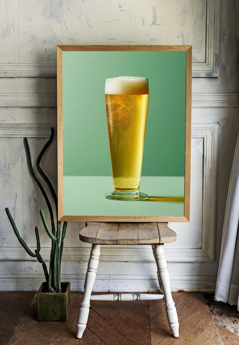 Golden Beer Glass Photography Poster. — room view 1