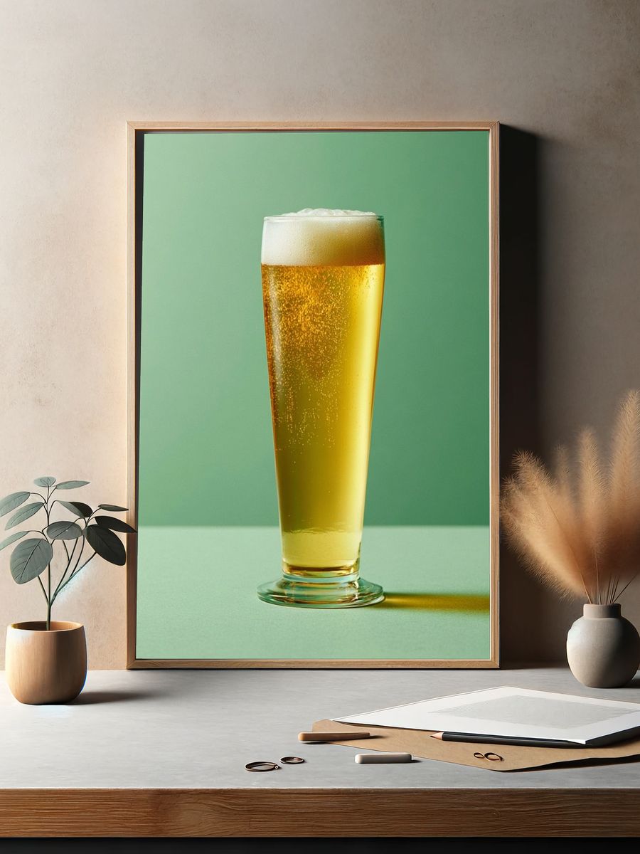 Golden Beer Glass Photography Poster. — room view 2