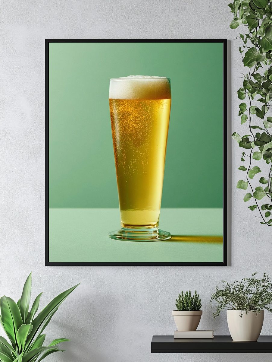 Golden Beer Glass Photography Poster. — room view 4