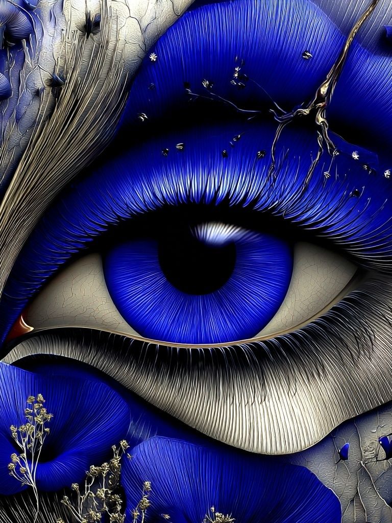 Blue Eye with Floral Elements — Fine Art Print. poster detail