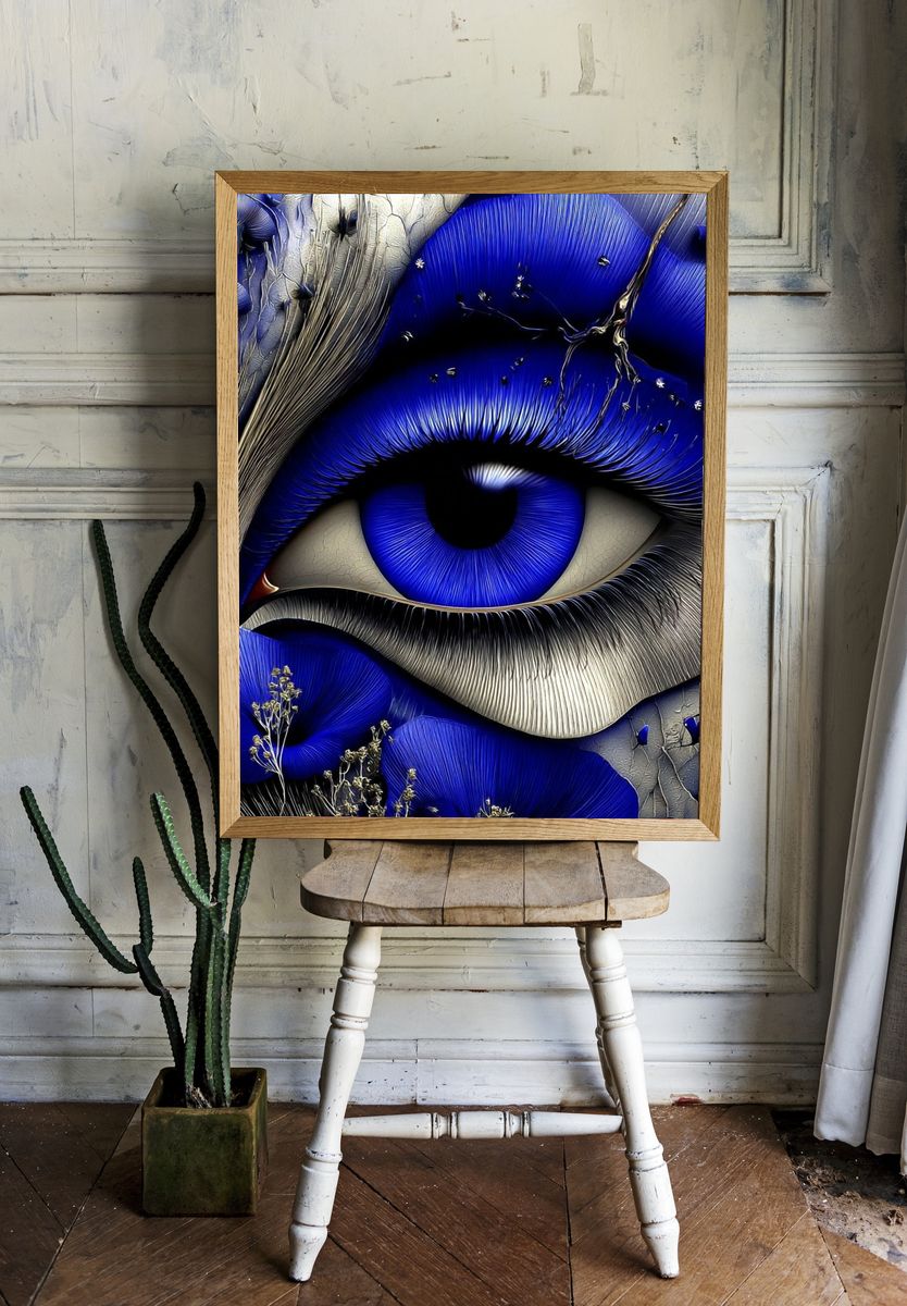 Blue Eye with Floral Elements — Fine Art Print. — room view 1
