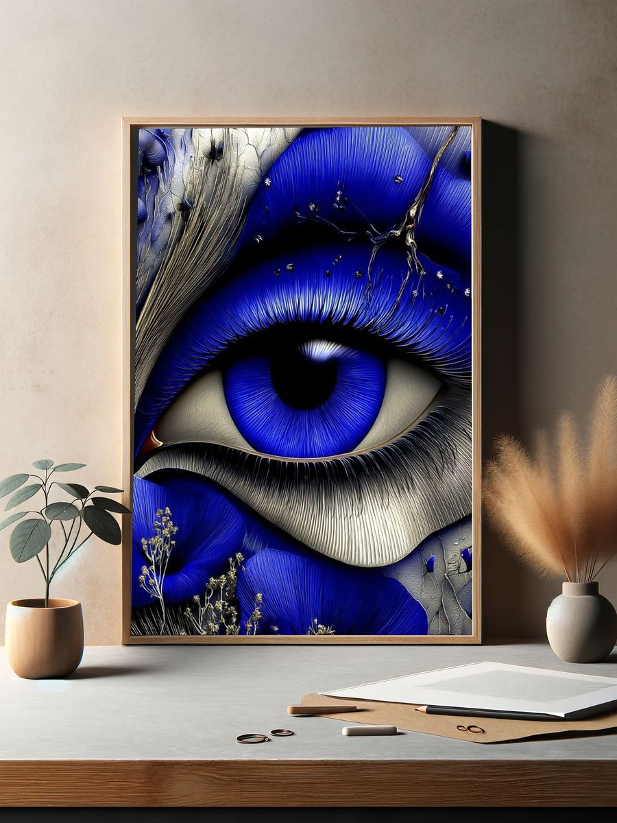 Blue Eye with Floral Elements — Fine Art Print. — room view 2