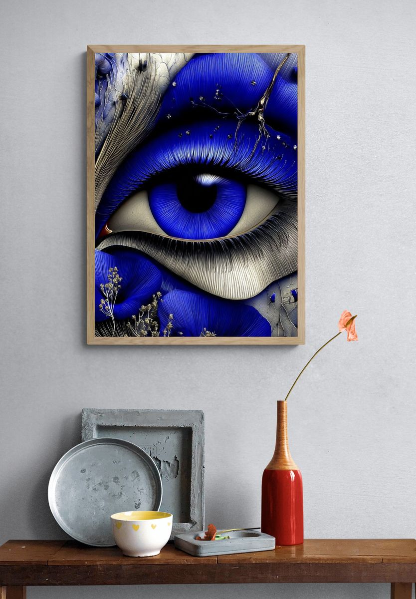 Blue Eye with Floral Elements — Fine Art Print. — room view 3