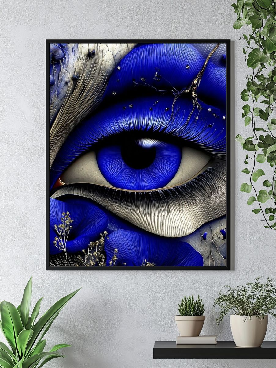 Blue Eye with Floral Elements — Fine Art Print. — room view 4