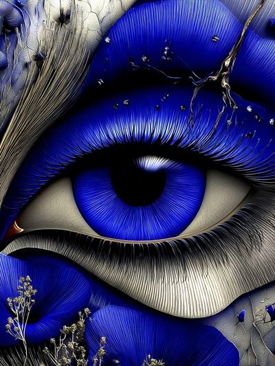 Blue Eye with Floral Elements — Fine Art Print. poster