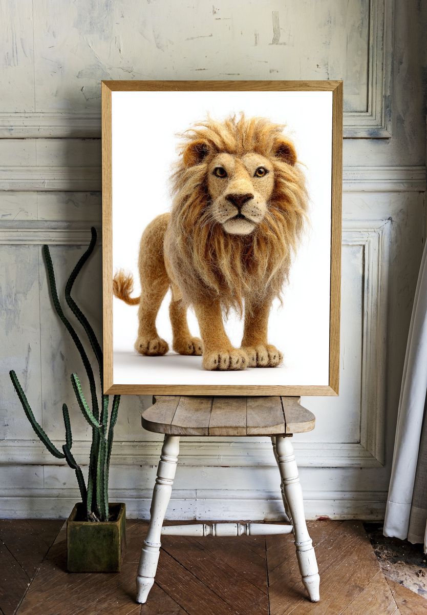 Lion — Felted Animal Art Print. — room view 1