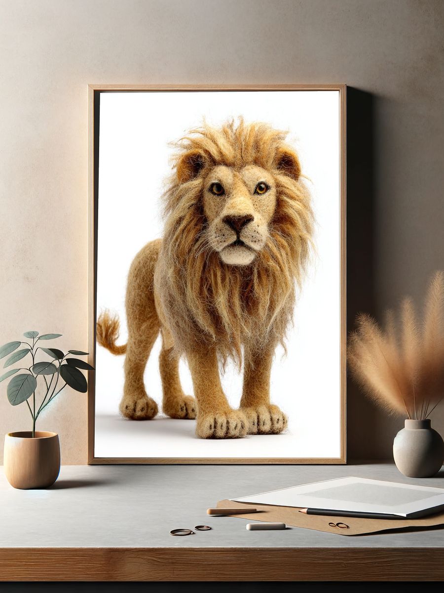 Lion — Felted Animal Art Print. — room view 2