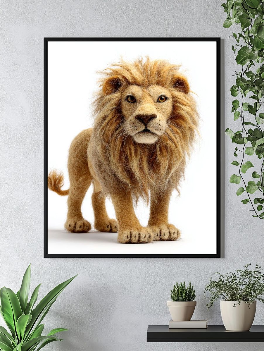 Lion — Felted Animal Art Print. — room view 4