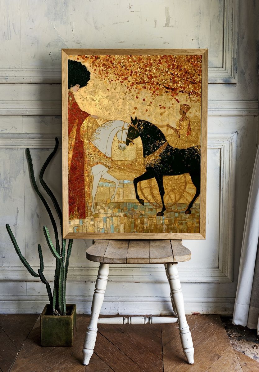 Golden Equestrian Mosaic Poster. — room view 1